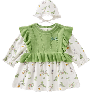 【清仓】全棉时代女童连衣裙新款春秋女小童针织连体裙子马甲两件