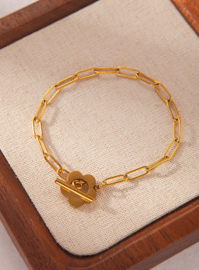 日韩in小清新几何花朵O扣个性手链女不锈钢简约首饰简约个性