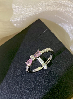 夏季新款甜美感粉色满钻结戒指女高档品质设计感精致指环