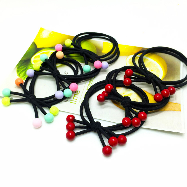 时尚小樱桃头饰女款韩版轻奢高弹力头绳彩珠皮筋糖果色发圈红发绳