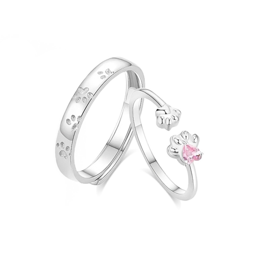 新款轻奢高级纯银戒指梦幻猫爪情侣对戒卡通猫咪活口指环男女饰品