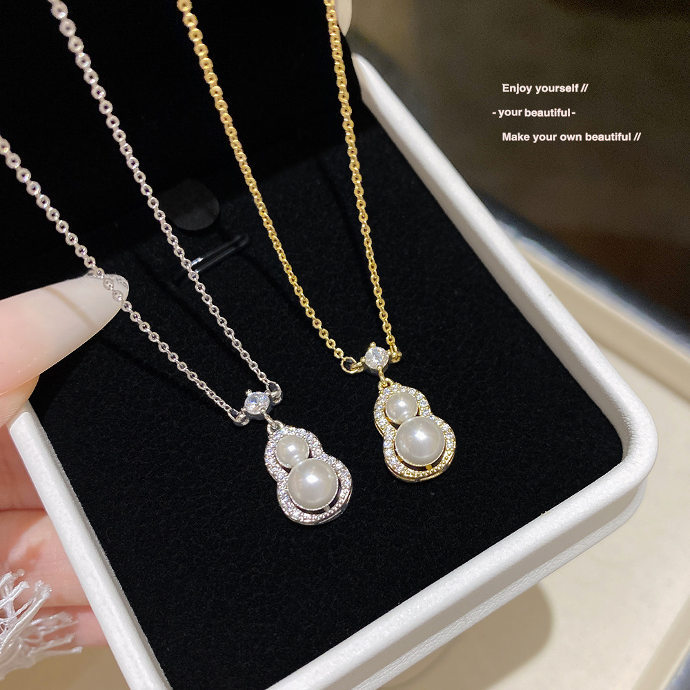 高级感葫芦珍珠项链女气质时尚吊坠轻奢百搭小众设计感福禄锁骨链