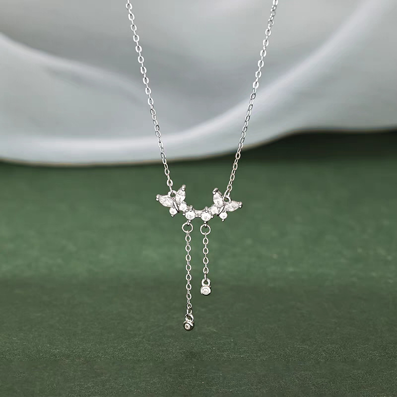 纯银蝴蝶流苏项链2025新款毛衣链大气高档轻奢锆石小众锁骨链配饰