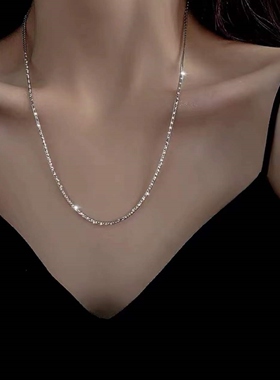 银项链女银耳环9999纯银女正品纯银正品s纯男毛衣链简约肖邦链长