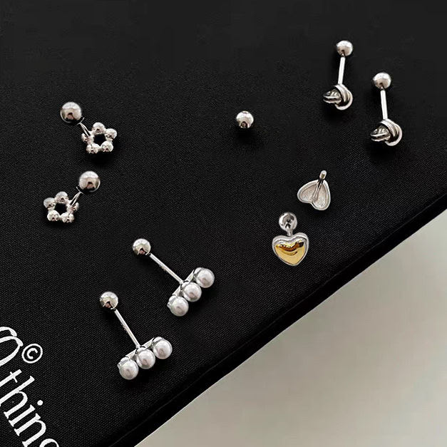 925纯银珍珠耳钉女个性螺丝拧扣耳骨钉轻奢高级感耳饰品赫本风