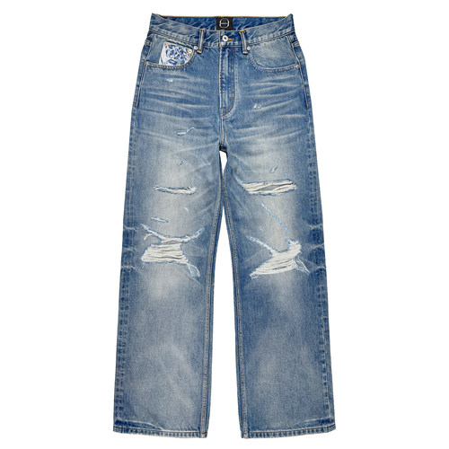 B72 原创中国风【青花瓷】贴布乱针绣boro糜烂破坏牛仔裤男女夏季