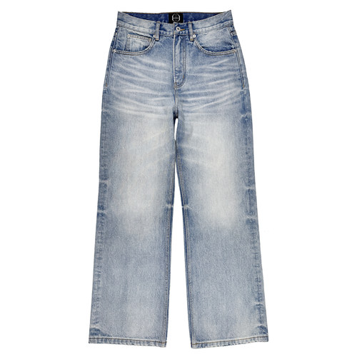 B72 原创潮牌【雪山蓝】牛王水洗做旧手工立体猫须牛仔裤男女夏季