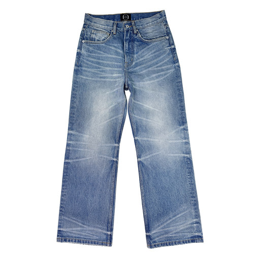 B72 原创潮牌【天青色】牛王水洗做旧手工立体猫须牛仔裤男女夏季