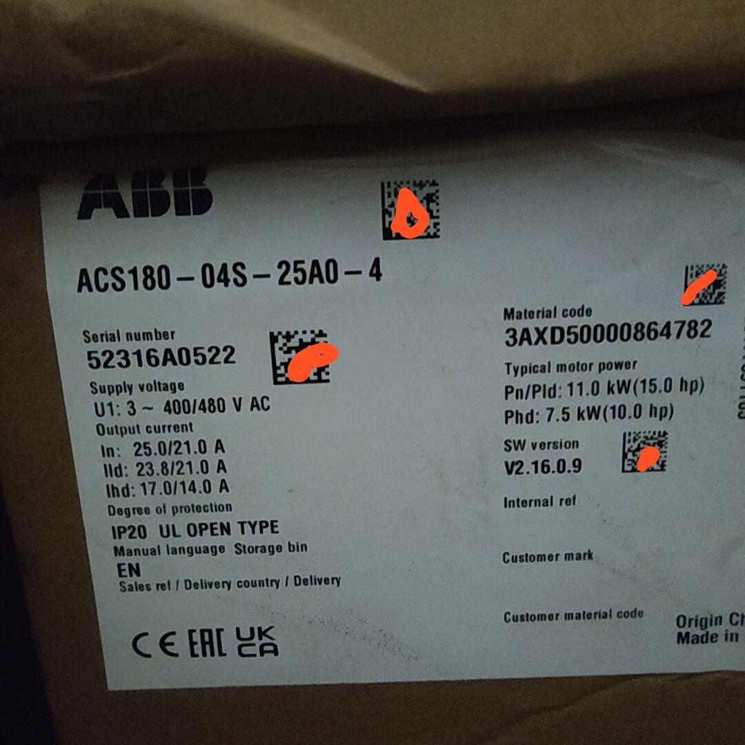 议价ACS180-04S-25A0-4 ABB变频器 3AXD50000864782 工控配件维修