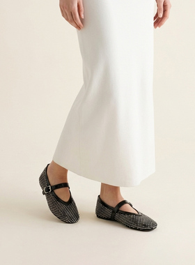 westory2026春季复古法式优雅方头一字扣带编织平底舒适浅口单鞋