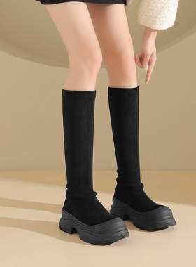 westory2024冬季时尚厚底弹力靴高筒长靴瘦瘦靴女84641