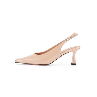 westory2024春季新款金属拼接女真皮高跟鞋时装通勤包头凉鞋57251