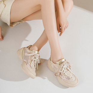 westory2025新款显瘦网面老爹鞋潮流透气轻便复古休闲百搭时尚