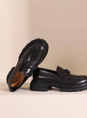 westory2024秋季新款复古一脚蹬乐福鞋厚底百搭舒适单鞋女