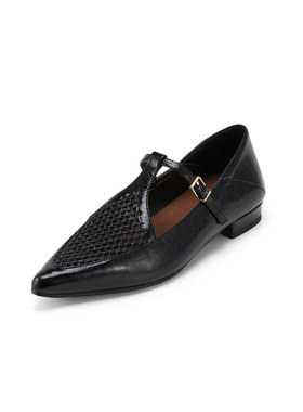 westory新款法式编织T字带玛丽珍小皮鞋女春季新款尖头平底单鞋