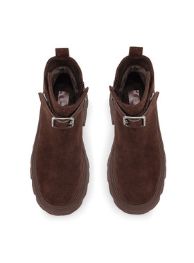 westory2025秋冬新款英伦风真皮厚底粗跟轮胎底瘦瘦靴短靴真皮