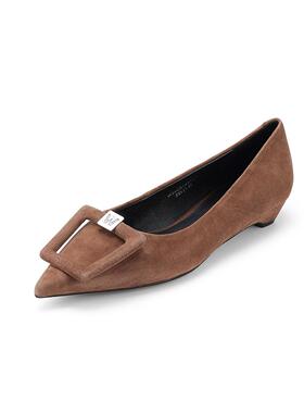 westory2024年秋季新款优雅经典绒面时装鞋尖头平地舒适浅口单鞋