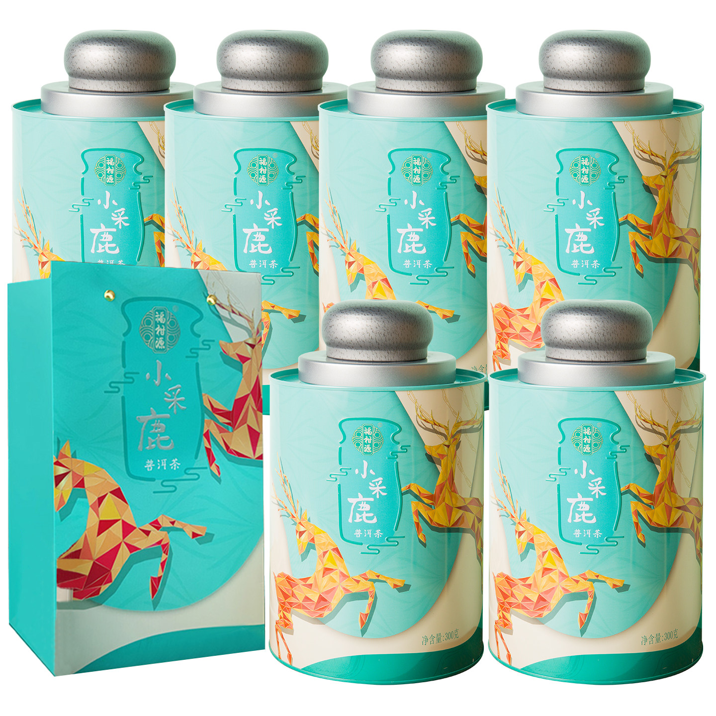 【囤货装】福柑源小采鹿普洱熟茶砖便捷小包装茶叶礼盒装300g*6罐