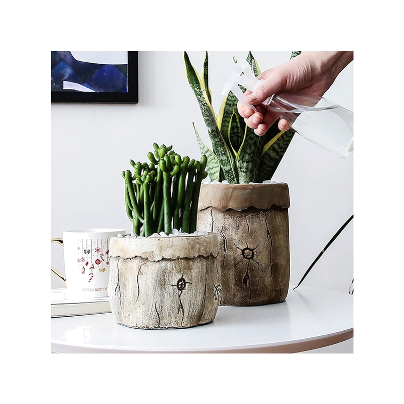 北欧现代水泥圆形摆件多肉植物花盆艺术树皮创意石混凝土花插花瓶