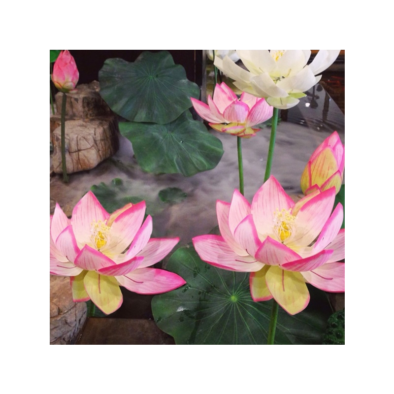 仿真荷花莲花造景睡莲假花单只佛堂供花水池塘鱼塘装饰花摆件荷叶