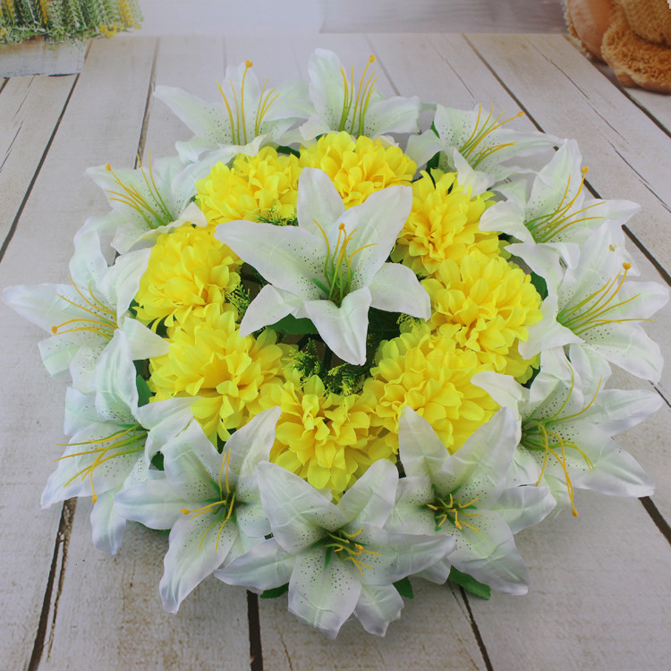 厂家直销仿真菊花50cm花圈清明祭祀扫墓上坟百合雏菊塑料绢花包邮