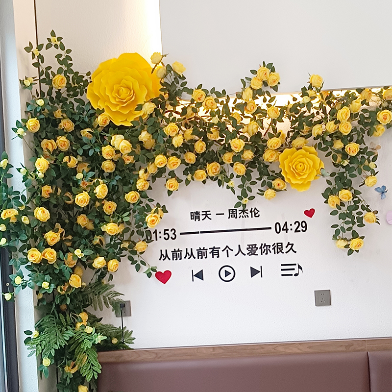 仿真玫瑰花藤藤蔓墙面壁挂假花藤条酒店造景空调水管道遮丑装饰花