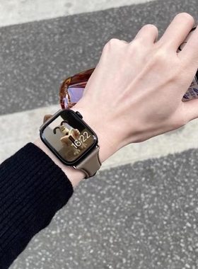 适用applewatch7代百搭款苹果表带S8柔软真皮气质细款iwatch456SE