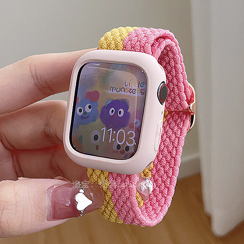 春夏适用苹果手表apple watchs78代ultra透气iwatchse654编织表带