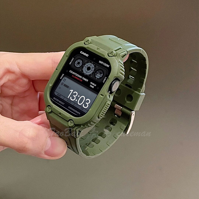 适用苹果手表applewatchse78男iwatch56学生卡西欧风运动百搭表带