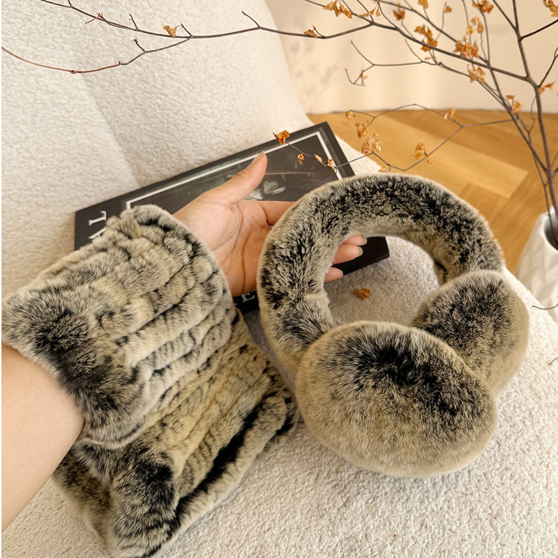 贵族琼斯  整皮獭兔毛全包耳套皮草耳罩冬男女耳捂暖弹力小围脖套