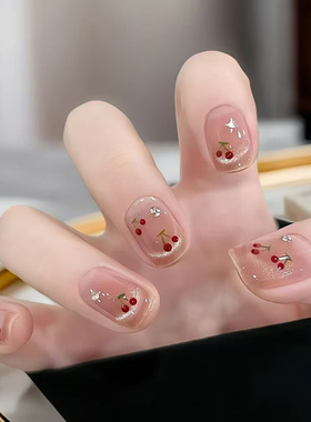 樱桃短款猫眼手工穿戴甲2026新款穿戴式甲片新娘指甲贴片穿戴款