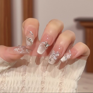 美甲指甲贴片 显白猫眼甲片手工款 秋冬手工穿戴甲2025新款 中长款