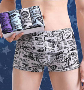 4条盒装内裤男士平角裤纯棉100%全棉运动透气青年中腰四角莫代尔