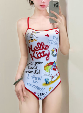 HelloKitty2025泳衣女可爱凯蒂猫学生运动训练游泳馆专业竞速泳装