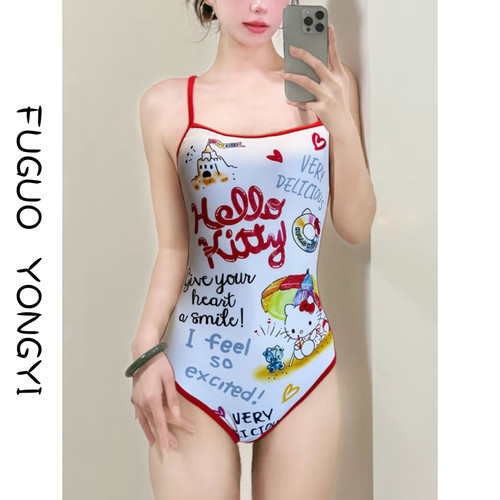 HelloKitty2025泳衣女可爱凯蒂猫学生运动训练游泳馆专业竞速泳装