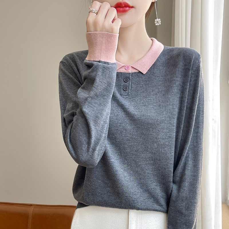 外穿长袖polo领针织打底衫女秋冬2025新款别致洋气polo衫1202h
