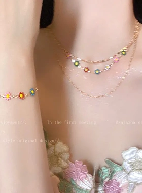 夏日多巴胺彩色雏菊项链女清新自然锁骨链清新气质百搭颈链