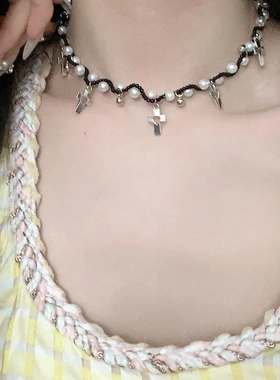 镶钻几何撞色串珠项链个性小众简约气质夸张锁骨链高级感时尚项饰
