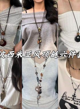 复古做旧蝴蝶结金属项链民族风波西米亚简约百搭长款圆环吊坠2025