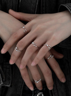 原创小众设计锆石戒指女生ins高级感冷淡风开口食指戒指环尾戒