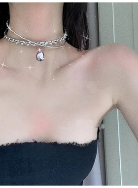 欧美镶钻水滴椭圆项链时尚高级感锁骨链小众设计冷淡风项饰女