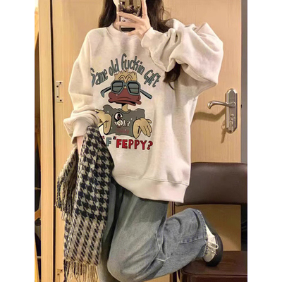 圆领2024新款爆款卫衣女款无帽春秋款小个子上衣女长袖秋冬季加绒