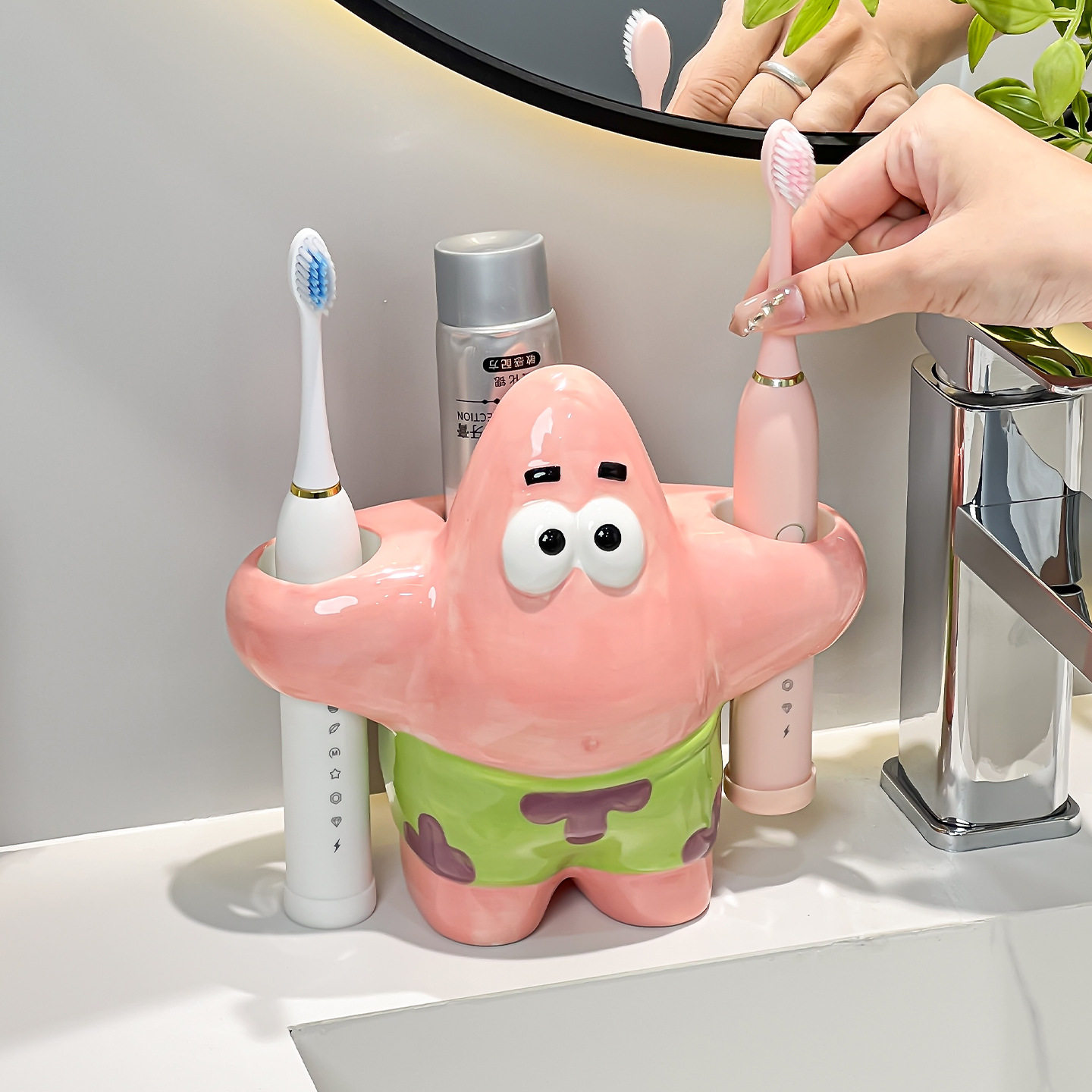 可爱陶瓷电动牙刷架家用卫生间牙刷置物架手动牙刷收纳架牙刷底座