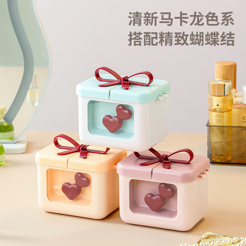 蝴蝶结口红收纳盒梳妆台化妆品整理盒宿舍唇釉指甲油防尘精致带盖