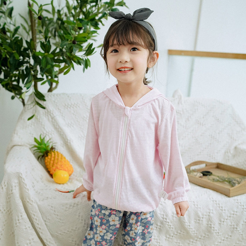 夏季儿童防晒衣男女童连帽外套拉链竹节棉防晒服一件