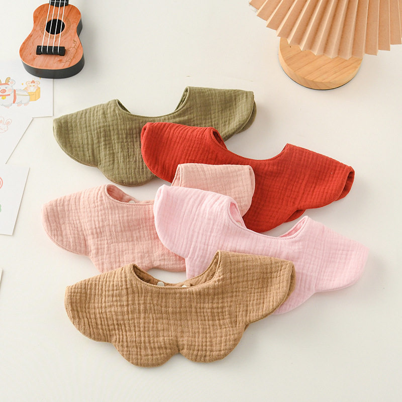 韩版纯色婴幼儿口水巾360纯棉花瓣纱布围嘴双面可戴防吐奶围兜A类,婴童用品,口水巾,淘宝优惠券,粉丝福利购,淘宝优惠卷