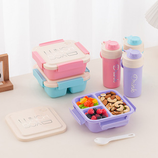 学生饭盒水杯套装可进微波炉加热上班族分格午餐盒野餐水果盒