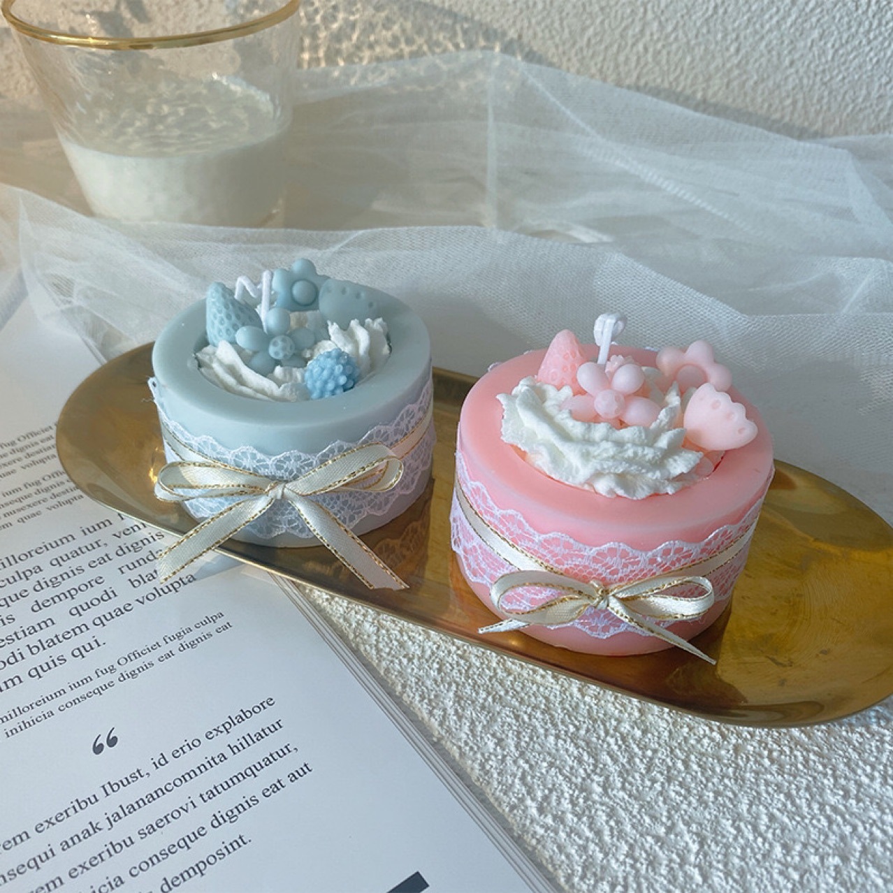 可爱蕾丝圆形蛋糕造型香薰蜡烛香氛摆件生日伴手礼盒送人礼物女生