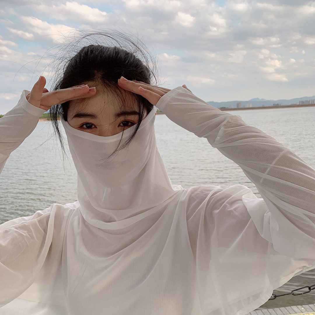 防晒披肩女夏季黑白开车披风长袖骑车面罩冰丝遮脸一体短款防晒衣