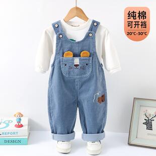 一岁儿童灯芯绒婴儿裤 2026男童春装 子 春秋纯棉按扣新款 宝宝背带裤